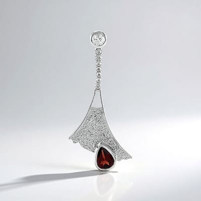 Cavill - Zilveren hanger met 1,235 ct Mozambique granaat - 925 Sterling zilver geplatineerd - Peervormig briljant - Elegante dames sieraden