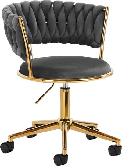 Bureaustoel LUX Grijs Fluweel - salonstoel - decor - visagie stoel - kapper stoel - fluweel - gouden stoel - bureaustoel