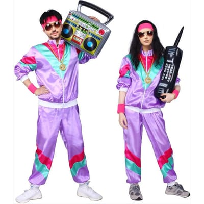 Trainingspak Kostuums voor Mannen 90s Hip Hop Shell Suit Kostuum Heren 80s Retro Trainingspak Jas Disco Kostuum Windjack en Broek L paars
