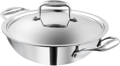 RVS Wokpan 18 cm met Deksel – 3-laags voor Inductie, Gelijkmatige Warmteverdeling, 1,1 Liter