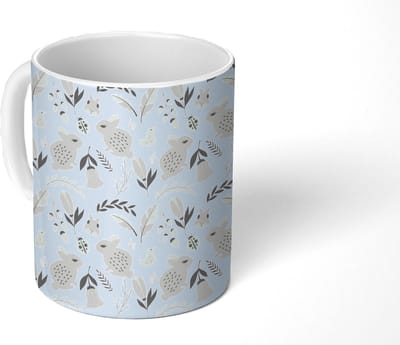 Mok - Koffiemok - Konijnen - Patronen - Lente - Mokken - 350 ML - Beker - Koffiemokken - Theemok