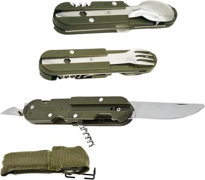 Vouwbare Camping Bestekset met Opbergtas, 5-in-1 Outdoor Bestek voor Kamperen en Picknicken