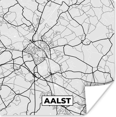 Poster Zwart Wit – België – Plattegrond – Stadskaart – Kaart – Aalst - 100x100 cm XXL