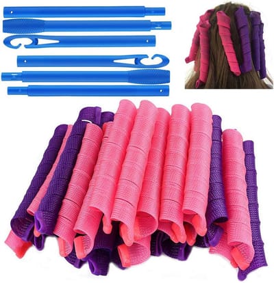 Krulspelden Set - Haarrollers - Zelf Haar Krullen - Hittevrij Stijlen - 40 Stuks - Blauw Roze