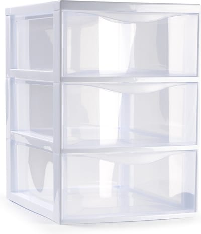 Plasticforte Ladeblokje/bureau organizer met 3x lades - transparant/wit - L18 x B25 x H25 cm