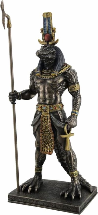 Veronese Design - Beeld/Figuur - Egyptische God van de Nijl - Sobek - Gebronsd - Zeer gedetailleerd - 29cm