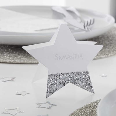 Ginger Ray - Ginger Ray - Silver Glitter – Plaatskaarten Ster met Zilveren Glitters (6 stuks)