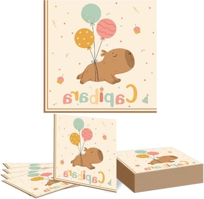 20 Stuks Capybara Verjaardagsfeest Accessoires - Schattige Cartoon Papieren Borden en Servetten - Dieren Tafeldecoratie in Oranje voor Feestjes en Verjaardagen