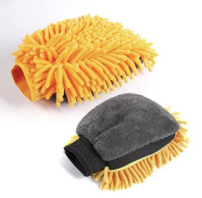 Car Care HPP Microvezel Washandschoen - Autospons - Auto en motor wassen - Detailing - Zachte Spons - Schoonmaakspons - Oranje/Grijs