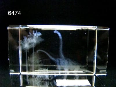 Glasblokje Brontosaurus 3D – Lasergravure Dinosaurussen – Cadeauverpakking 8 cm