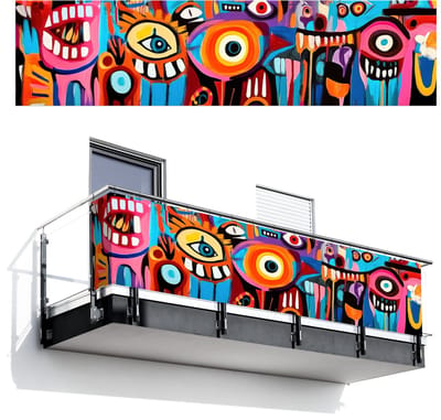 Balkonscherm 500x120 cm - Balkonposter Abstract - Gezicht - Kleurrijk - Balkon scherm decoratie - Balkonschermen - Balkondoek zonnescherm