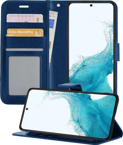 Hoesje - Geschikt voor Samsung Galaxy S22 - Luxe Bookcase - Walletcase Hoes - Portemonnee - Cover - Telefoonhoes - Donkerblauw