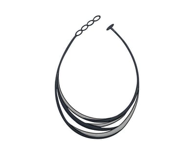 Batucada - Swell - Collier van Plantaardige Oorsprong en Hypoallergeen - Vrouwen Ketting in de vorm van Golven - Antiallergisch Halsketting - Zwart - Zilver - lengte 45/50 cm – effect Tattoo - ziet er uit als Rubber