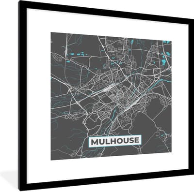Fotolijst incl. Poster - Mulhouse - Frankrijk - Kaart - Plattegrond - Stadskaart - 40x40 cm - Posterlijst