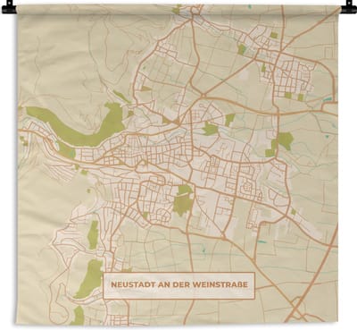 Wandkleed - Wanddoek - Kaart - Neustadt an der Weinstraße - Stadskaart - Vintage - Plattegrond - 180x180 cm - Wandtapijt