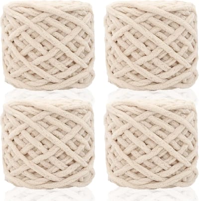 95gx4 Dik Breigaren voor Haken & Breien, 7mm/0,27inch Dikke Haak Chenille Garen, Zacht Dik Wol voor Haak Deken, Pop, Tas, Hoed, Kussen, Kattenmand (Beige)