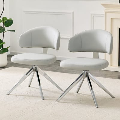Eetkamerstoelen Set van 2 - Gebogen Rugleuning - PU Leren Zitting - Gestoffeerde Stoel - Draaibare Stoel - Metalen 4-Poots Frame - Keukenstoel - Woonkamerstoel - Bureaustoel - oor Woonkamer Keuken Kantoor - Grijs