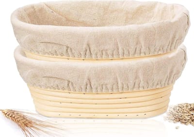Broodrijsmandjes Set - Zuurdesem Manden - Ambachtelijk Brood Maken - Handgemaakt Rotan Riet - 2 Stuks 25cm - Natuurlijk