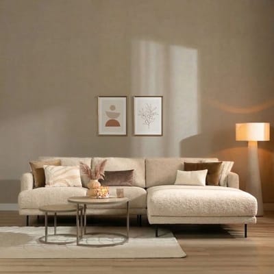 Bronx71® Scandinavische hoekbank Denver bouclé beige rechts