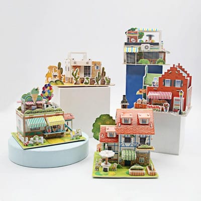 5 Stuks Doe-het-zelf 3D Papieren Puzzel Huis Model Educatief Handgemaakt Bouwspeelgoed voor Kinderen Cadeau gray