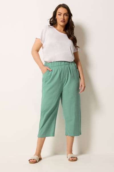 Yours Groene Koele Katoenen Cropped Broek Van Katoen Size 42