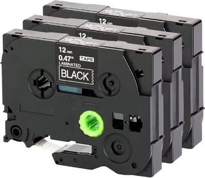 3x Label Tape - Geschikt voor Brother TZ-335 TZe-335 12mm x 8m Label Tape Cassette Wit op Zwart voor P-Touch PT-1100, PT1100SB, PT-1100SBVP, PT-1100ST, PT-1120, PT-1160