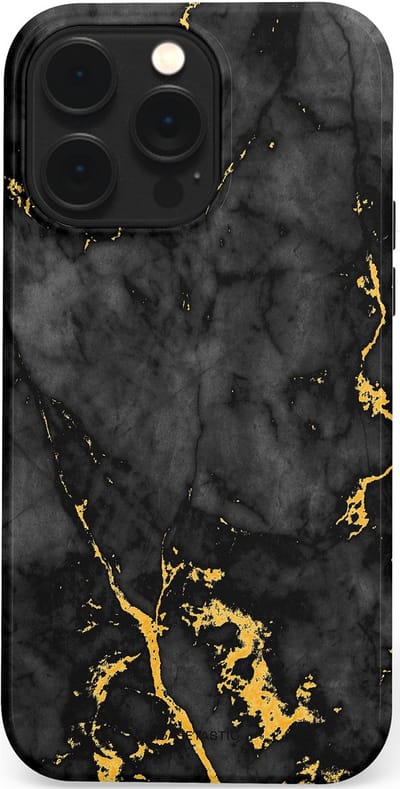 Casetastic hoesje geschikt voor Apple iPhone 14 Pro Max - MagSafe - Dubbellaagse bescherming - Zwarte Marmer Goud - Fashion Case - Zwart Goud