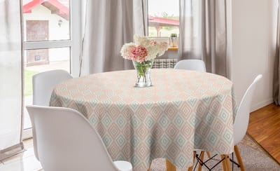 ABAKUHAUS Shabby Flora ronde tafelkleed, cirkelvormige tafelkleedhoes voor eetkamerkeukendecoratie, 150 cm, Perzikkoraal Lichtblauw