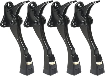 4 Stuks Zwarte Deurstopper - Verstelbare Kickdown Deurstop voor Zware Deuren, 4 Inch Metaal met Rubber Tip en Wandbeschermers