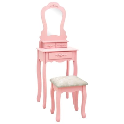vidaXL - Kaptafelset - met - kruk - 50x59x136 - cm - paulowniahout - roze