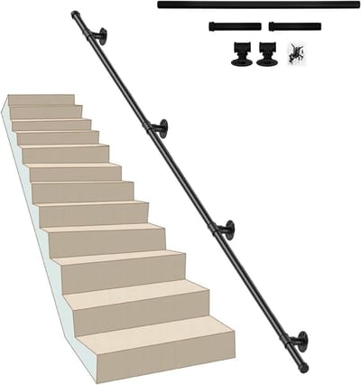 Metalen Beugel Kit - Steun Staaf - Wandmontage Leuning - Modern Leuningsysteem - 4ft (1.2m) - Zwart