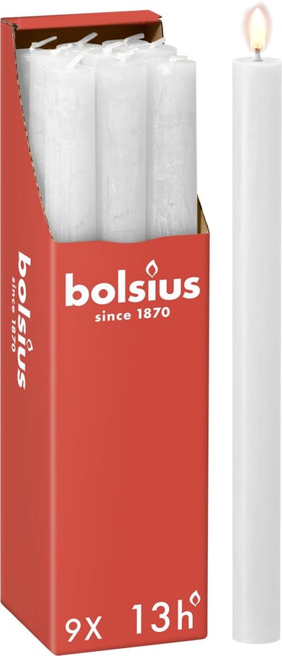 Bolsius - Rustieke Dinerkaarsen - Wit - 13 branduren - 27 cm