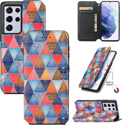 Luxe PU Lederen Wallet Case met Magneetsluiting voor Galaxy S21 Ultra 5G _ Mandala