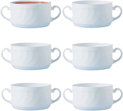 Luminarc Soepkommen Essential - 6x - wit - D9.5 x 6 cm - porselein - schaaltjes met oren - ontbijt/hapjes - stapelbaar