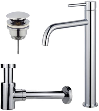 FugaFlow Eccelente Sobrado Badkamer Slim Wastafelkraanset - verhoogde wastafelkraan - klikwaste plug - verlaagde design sifon - Chroom