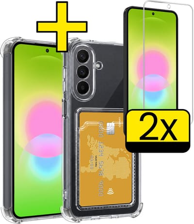 Hoesje - Geschikt voor Samsung Galaxy A27 - Met 2x Screenprotector - Pashouder - Kaarthouder - Telefoon Hoes Shockproof - Siliconen Case - Back Cover - Shock Proof - Pasjes Houder - Telefoonhoesjes - Transparant
