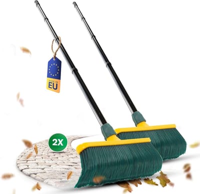 Novaliv 2X Premium klauwbezem met steel 30cm, speciale bezem met gebogen borstelharen en kunststof kop - ideaal als tuinbezem, schraapbezem, kunstgrasbezem, ideaal voor op de camping, straatbezem