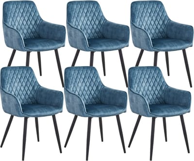 Colenis® - Beverly Eetkamerstoel - Set Van 6 - Petrol - Vintage Velvet - Industrieel