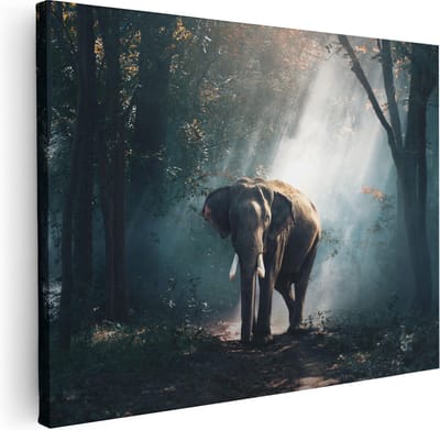 Artaza Canvas Schilderij Olifant In Jungle - 40x30 cm - Klein - Wanddecoratie Woonkamer - Muurdecoratie Dieren - Kamer Accessoires