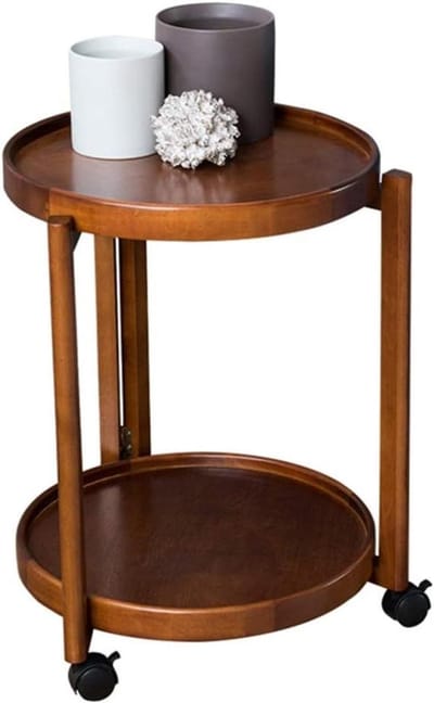 Ronde bijzettafel - Houten tafel - Opbergen en decoreren - Dubbele opberglaag - 40x55cm - Geel