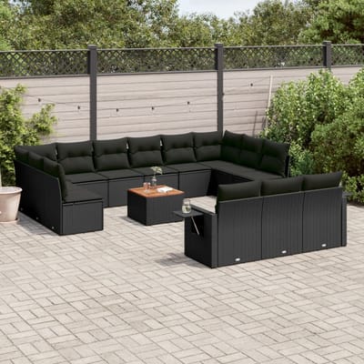 vidaXL - 14-delige - Loungeset - met - kussens - poly - rattan - zwart