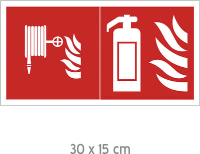 Pictogram/ bord | Brandhaspel + Brandblusser | 30 x 15 cm | Haspel | Brandslang | Brandweer | Blusapparaat | Combi | 1 stuk