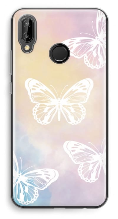 Case Company® - Hoesje geschikt voor Huawei P20 Lite hoesje - White butterfly - Soft Cover Telefoonhoesje - Bescherming aan alle Kanten en Schermrand