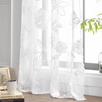 Unyqoos ® Romantische Witte Jacquard Gordijnen met 3D Bloemenpatroon voor Slaapkamer en Meisjeskamer