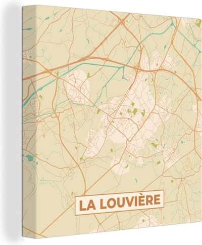 Canvas Schilderij Vintage - Retro - Kaart - Plattegrond - Stadskaart - La Louvière - 20x20 cm - Wanddecoratie