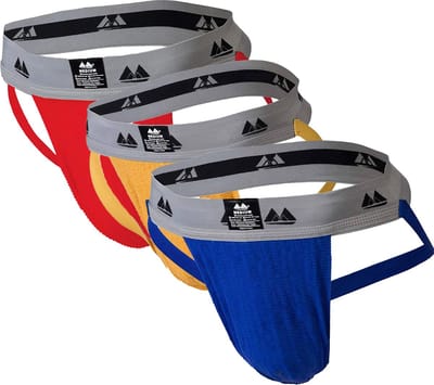 MM Sports Original Edition Swimmer/Jogger Jockstrap 2 inch Multipack 1x Red + 1x Yellow + 1x Blue - MAAT S - Heren Ondergoed - Jockstrap voor Man - Mannen Jock