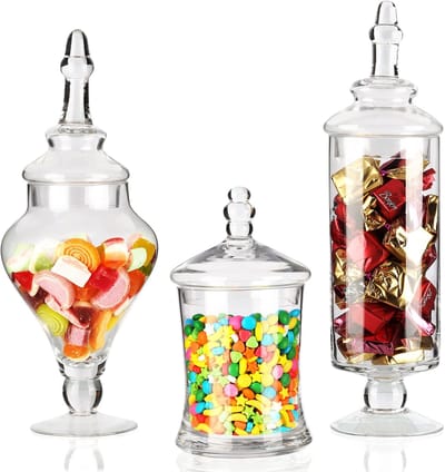 Allecto - Helder Glazen Apothekers Pot Set - Decoratieve Snoep Potten - Voor Huwelijk en Huis - 3 Stuks - Vaatwasserbestendig - Voor Koekjes en Sno...