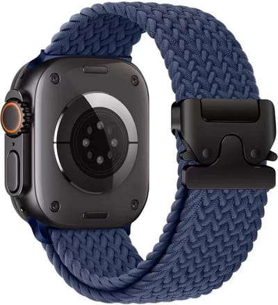 Stravo Elastisch nylon horlogebandje - Geschikt voor Apple Watch 42mm (Series 11/10), 41mm (Series 9/8/7), 40mm (Series 6/5/4, SE 1/2/3), 38mm (Series 3/2/1) - Ademende nylon bandje met dubbele knoopsluiting - Bandje met parachute gesp - Koningsblauw