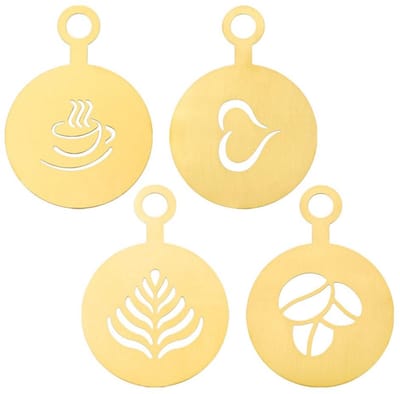 Dailygoods- Koffiestencil 4 stuks - Roestvrij Stalen Koffiestencils - Latte Art Pen - Cappuccino Kunstsjablonen - Hittebestendig - Handig Opberg Gat