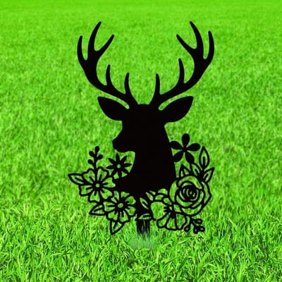 Deer Head Flowers Metal Decorative Garden Poles - Black Outdoor Statues Silhouette - Cute Deer Lover Gifts - Animal Poles Silhouette Ornaments voor Tuin Art - Tuin Patio Decoratie